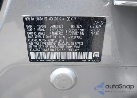 2022 Honda Hr-V Awd Ex z USA, uszkodzony, nr VIN 3CZRU6H54NM752152